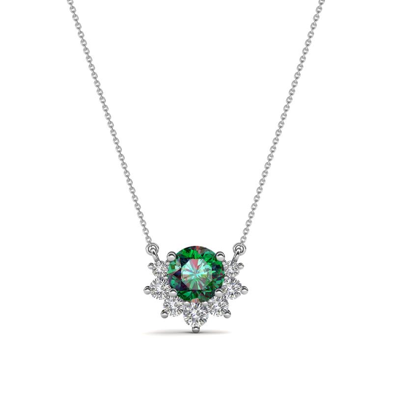 Bellezza 4.50 mm Round Lab Created Alexandrite and Diamond Half Halo Pendant Necklace 