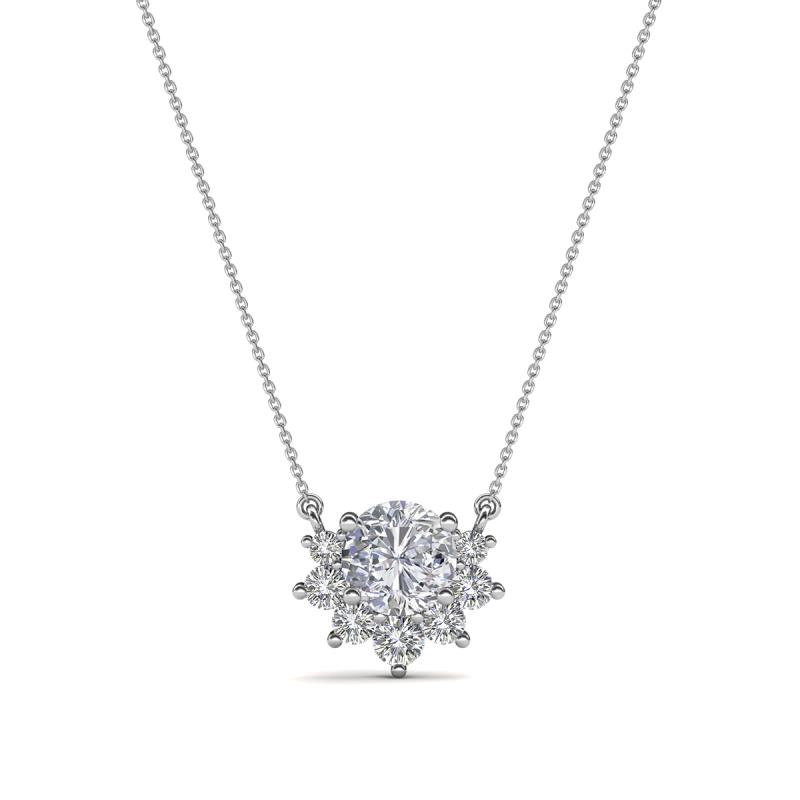 Bellezza 4.50 mm Round White Sapphire and Diamond Half Halo Pendant Necklace 