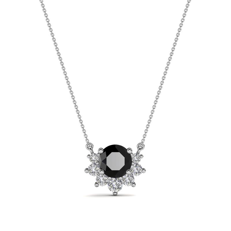 Bellezza 4.50 mm Round Black and White Diamond Half Halo Pendant Necklace 