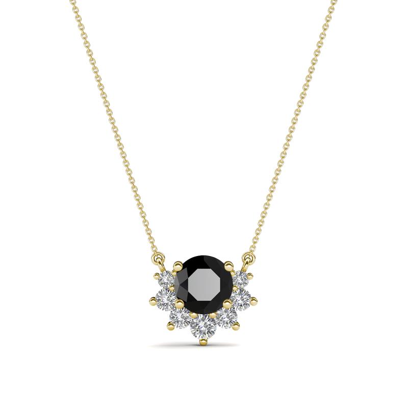 Bellezza 4.50 mm Round Black and White Diamond Half Halo Pendant Necklace 