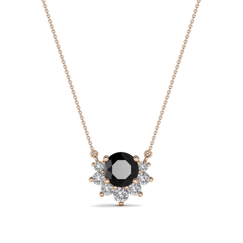 Bellezza 4.50 mm Round Black and White Diamond Half Halo Pendant Necklace 
