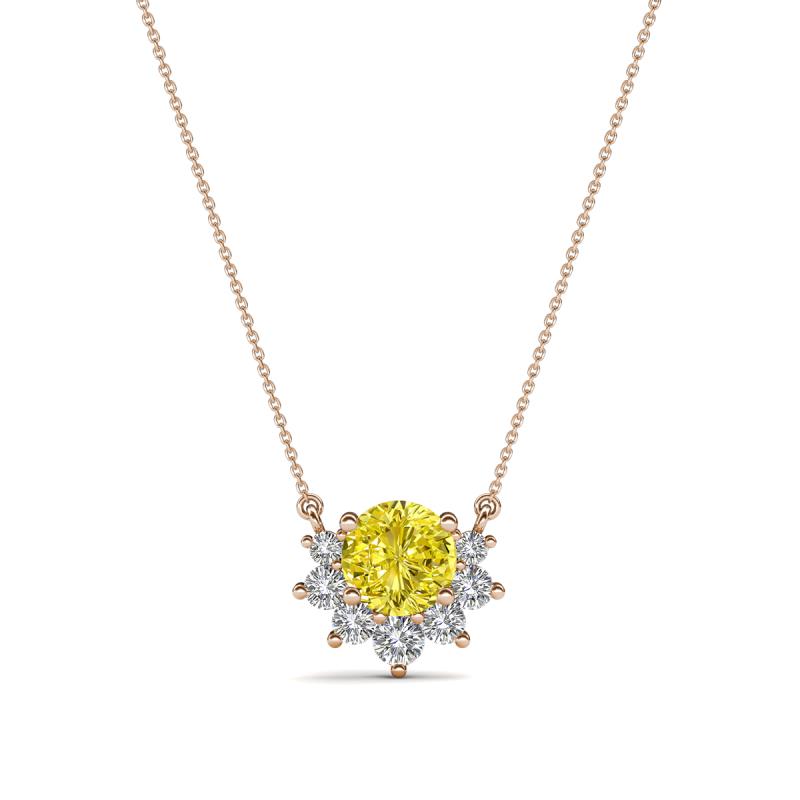 Bellezza 4.50 mm Round Yellow and White Diamond Half Halo Pendant Necklace 