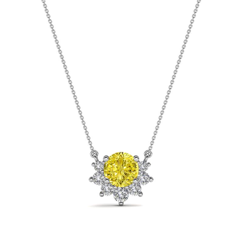 Bellezza 4.50 mm Round Yellow and White Diamond Half Halo Pendant Necklace 