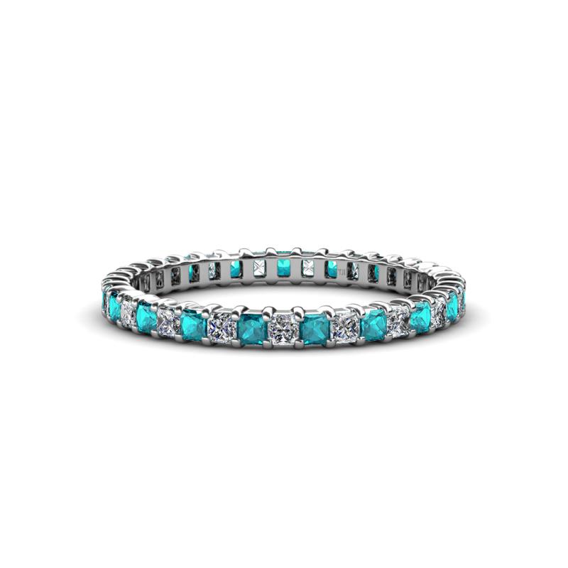 Allie 2.00 mm Princess Cut London Blue Topaz and Lab Grown Diamond Eternity Band 
