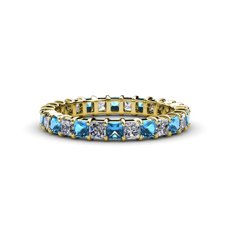 Allie 3.00 mm Princess Cut Blue Topaz and Lab Grown Diamond Eternity Band 