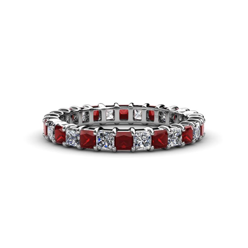 Allie 3.00 mm Princess Cut Red Garnet and Lab Grown Diamond Eternity Band 