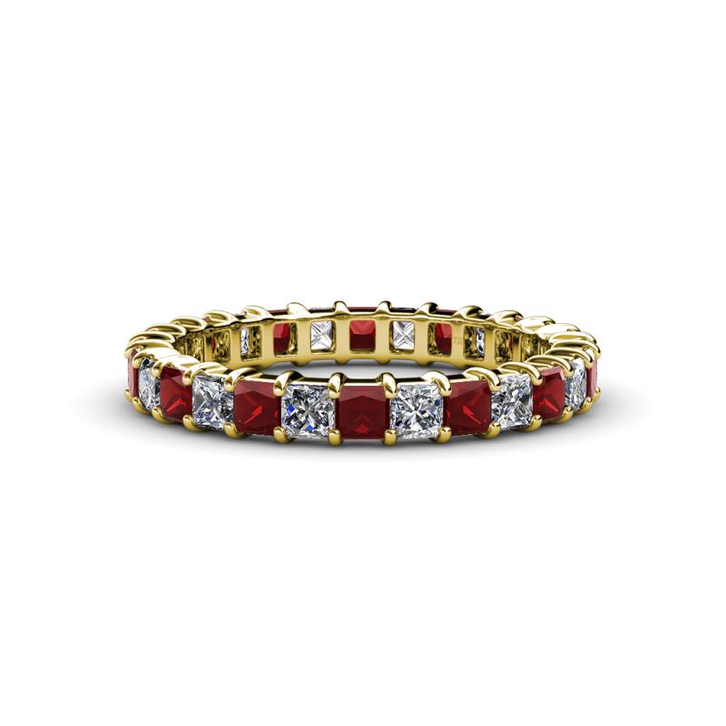 Allie 3.00 mm Princess Cut Red Garnet and Lab Grown Diamond Eternity Band 