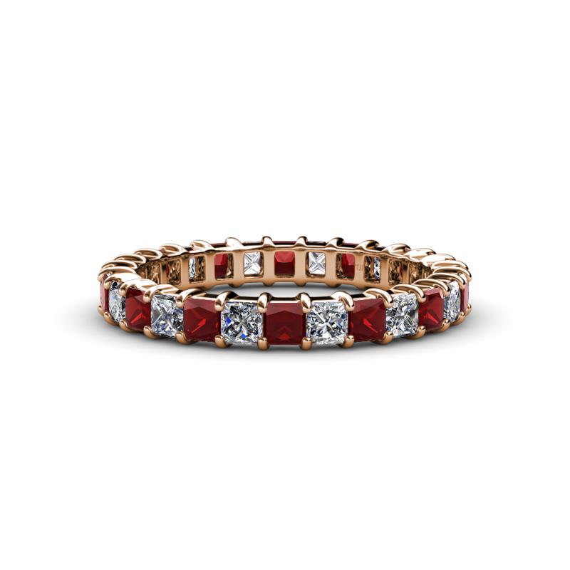 Allie 3.00 mm Princess Cut Red Garnet and Lab Grown Diamond Eternity Band 