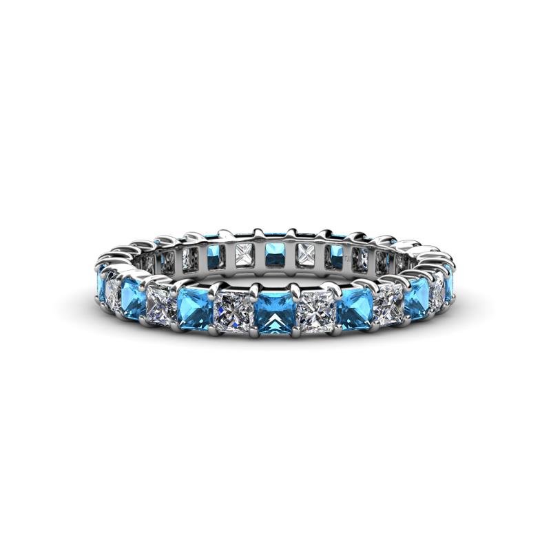 Allie 3.00 mm Princess Cut Blue Topaz and Lab Grown Diamond Eternity Band 