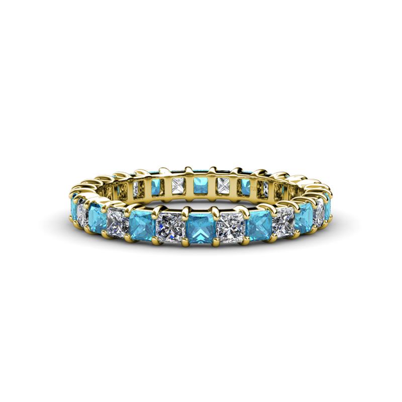 Allie 3.00 mm Princess Cut London Blue Topaz and Lab Grown Diamond Eternity Band 