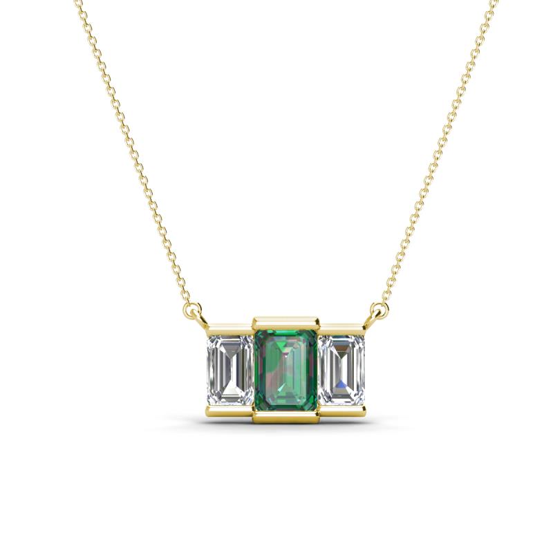 Veronica 6x4 mm Emerald Shape Lab Created Alexandrite and Diamond Three Stone Pendant Necklace 