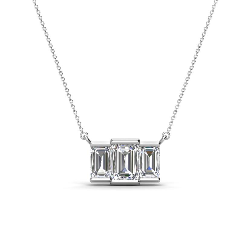 Veronica 6x4 mm Emerald Shape Lab Grown Diamond and Natural Diamond Three Stone Pendant Necklace 
