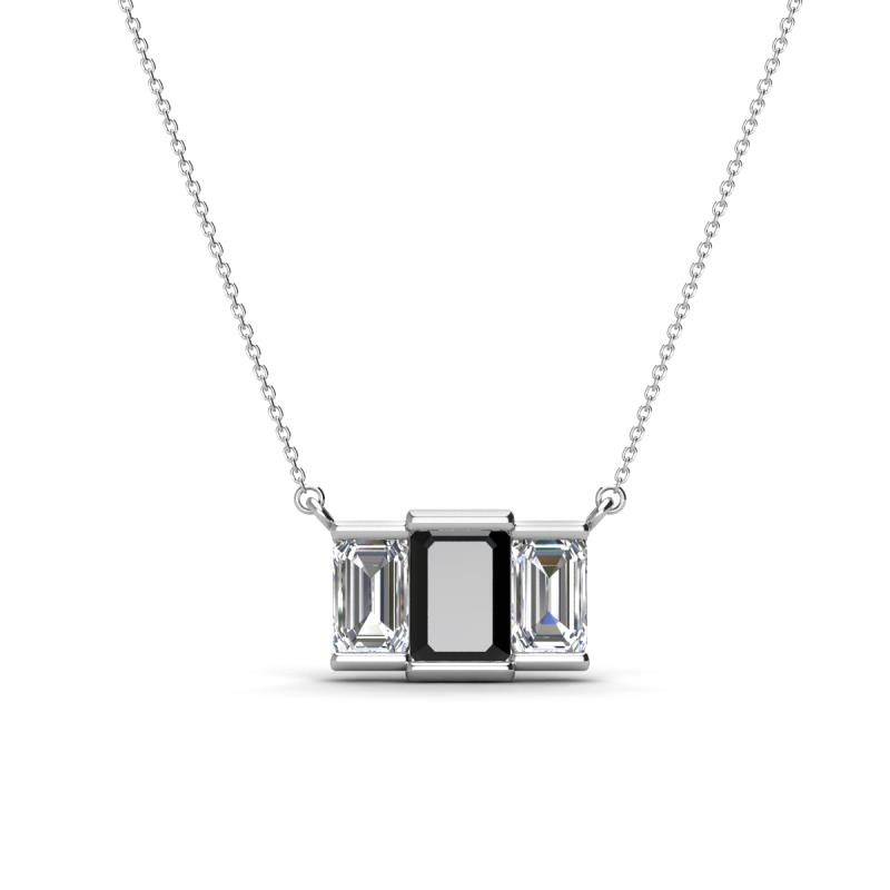 Veronica 6x4 mm Emerald Shape Black and White Diamond Three Stone Pendant Necklace 