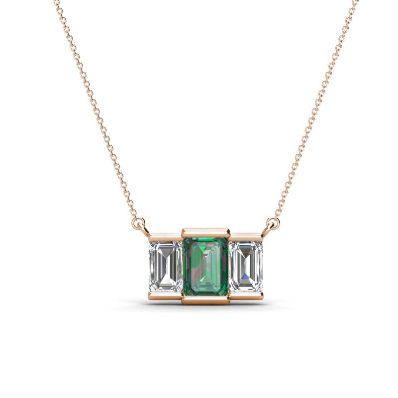 Veronica 6x4 mm Emerald Shape Lab Created Alexandrite and Diamond Three Stone Pendant Necklace 