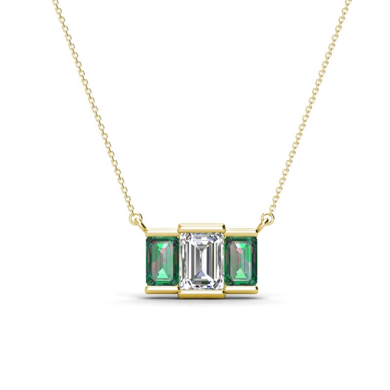Veronica 6x4 mm Emerald Shape GIA Certified Diamond and Lab Created Alexandrite Three Stone Pendant Necklace 