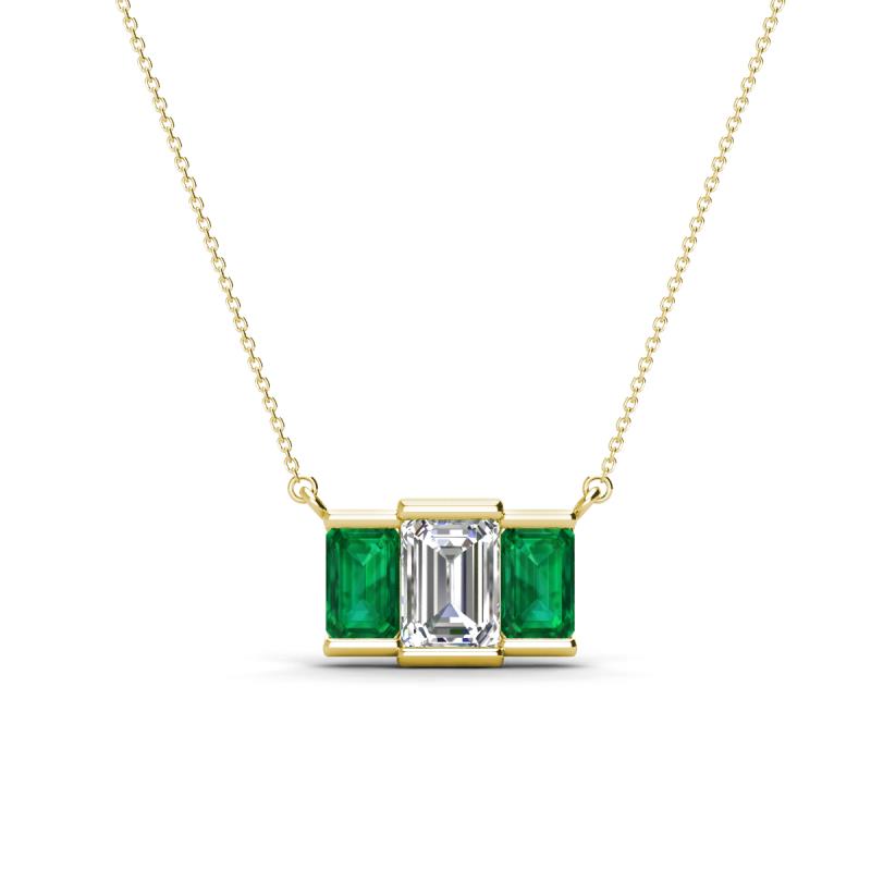 Veronica 6x4 mm Emerald Shape GIA Certified Diamond and Emerald Three Stone Pendant Necklace 