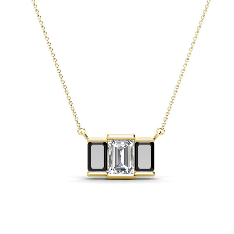 Veronica 6x4 mm Emerald Shape GIA Certified Diamond and Black Diamond Three Stone Pendant Necklace 