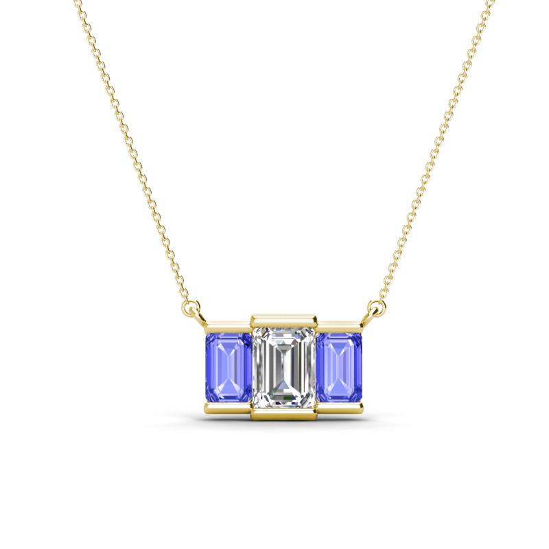 Veronica 6x4 mm Emerald Shape Lab Grown Diamond and Tanzanite Three Stone Pendant Necklace 