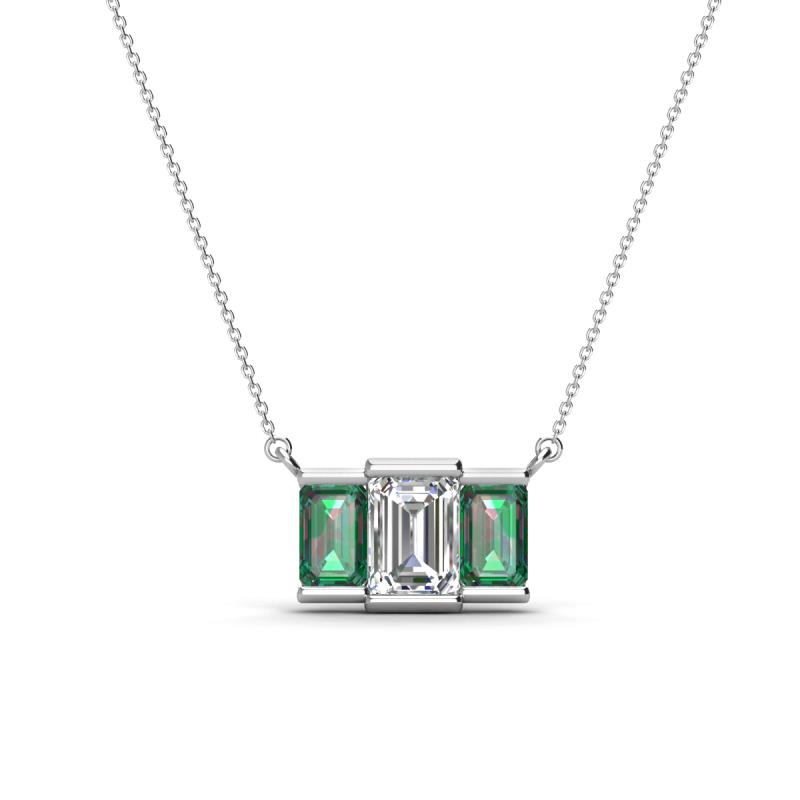 Veronica 6x4 mm Emerald Shape Lab Grown Diamond and Lab Created Alexandrite Three Stone Pendant Necklace 