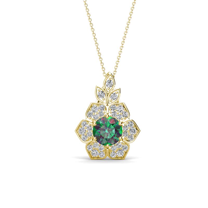 Alice 5.00 mm Round Lab Created Alexandrite and Lab Grown Diamond Floral Halo Pendant Necklace 