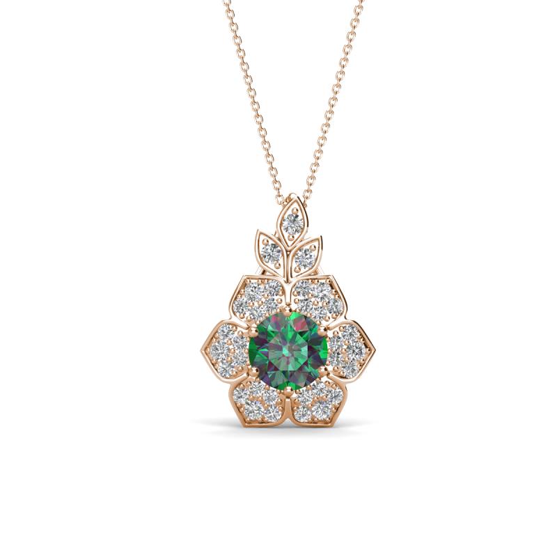 Alice 5.00 mm Round Lab Created Alexandrite and Lab Grown Diamond Floral Halo Pendant Necklace 
