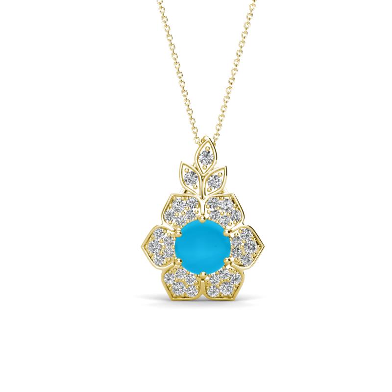 Alice 5.00 mm Round Turquoise and Lab Grown Diamond Floral Halo Pendant Necklace 