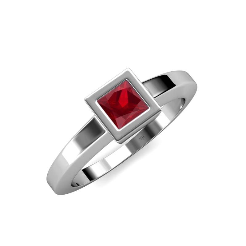 Ian 0.85 ct Princess Cut Created Ruby Solitaire Ring 