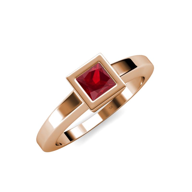 Ian 0.85 ct Princess Cut Created Ruby Solitaire Ring 