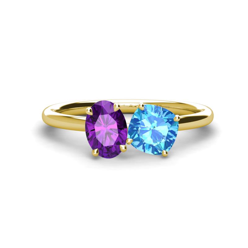 Tanya Oval Shape Amethyst & Cushion Shape Blue Topaz 2 Stone Duo Ring 