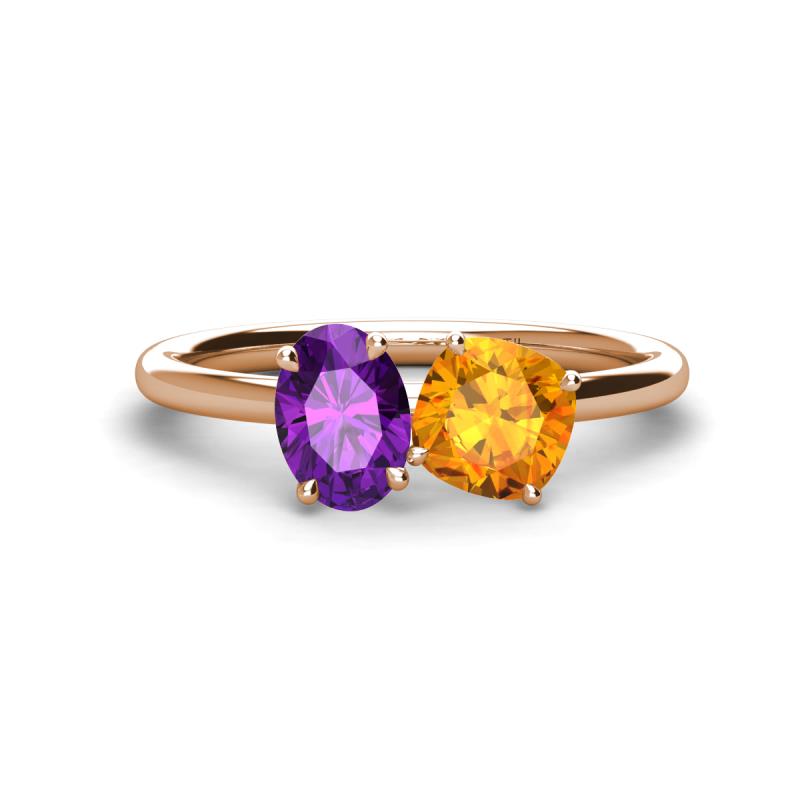 Tanya Oval Shape Amethyst & Cushion Shape Citrine 2 Stone Duo Ring 