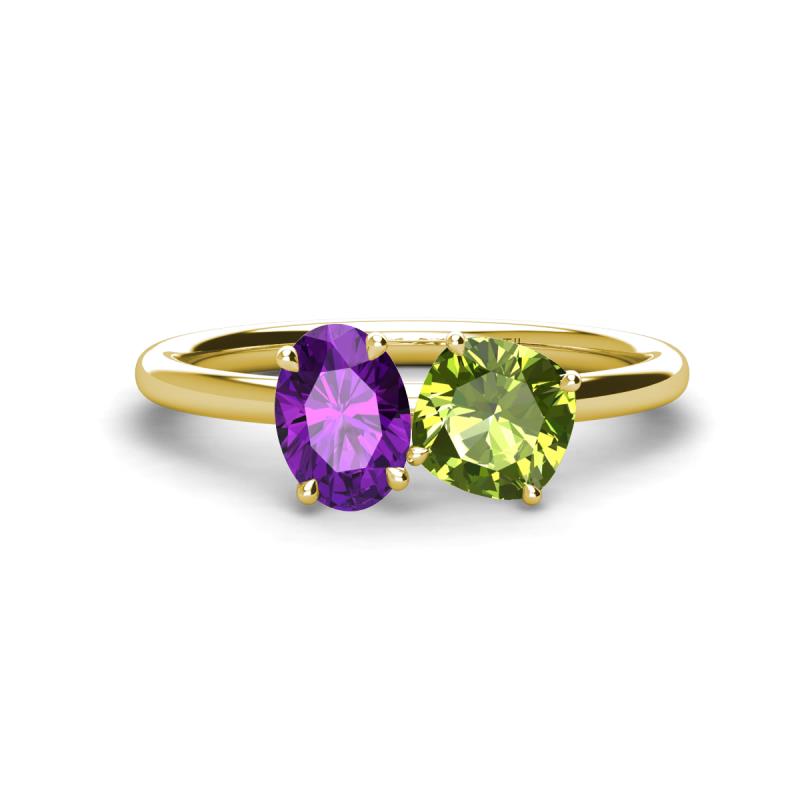 Tanya Oval Shape Amethyst & Cushion Shape Peridot 2 Stone Duo Ring 