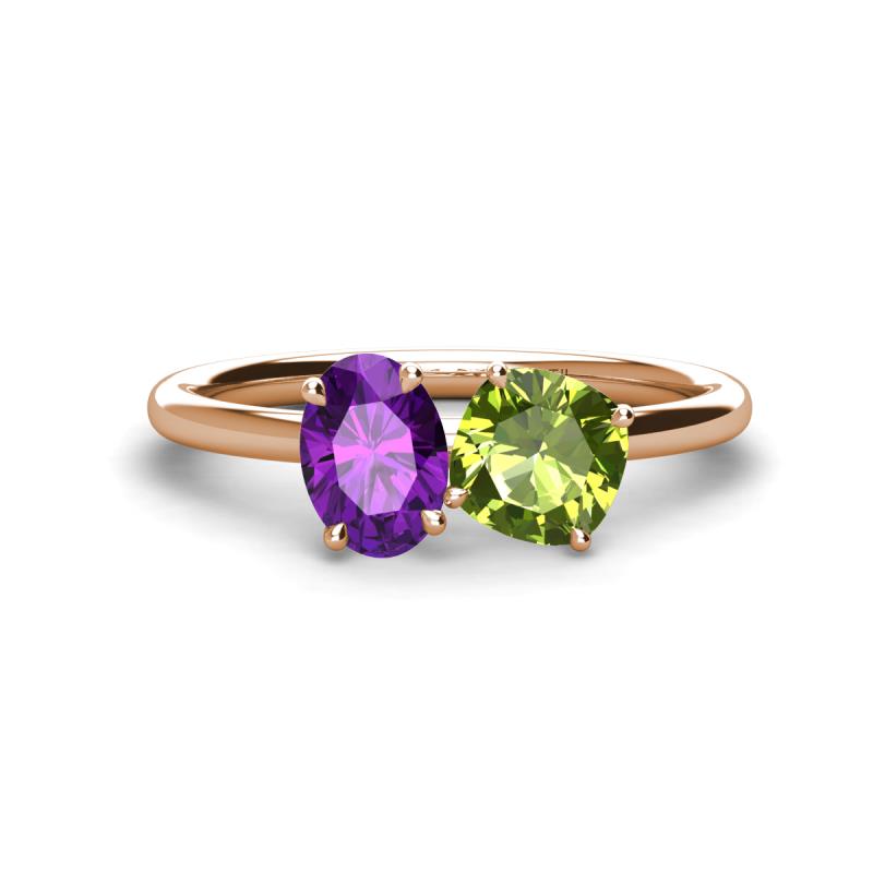 Tanya Oval Shape Amethyst & Cushion Shape Peridot 2 Stone Duo Ring 