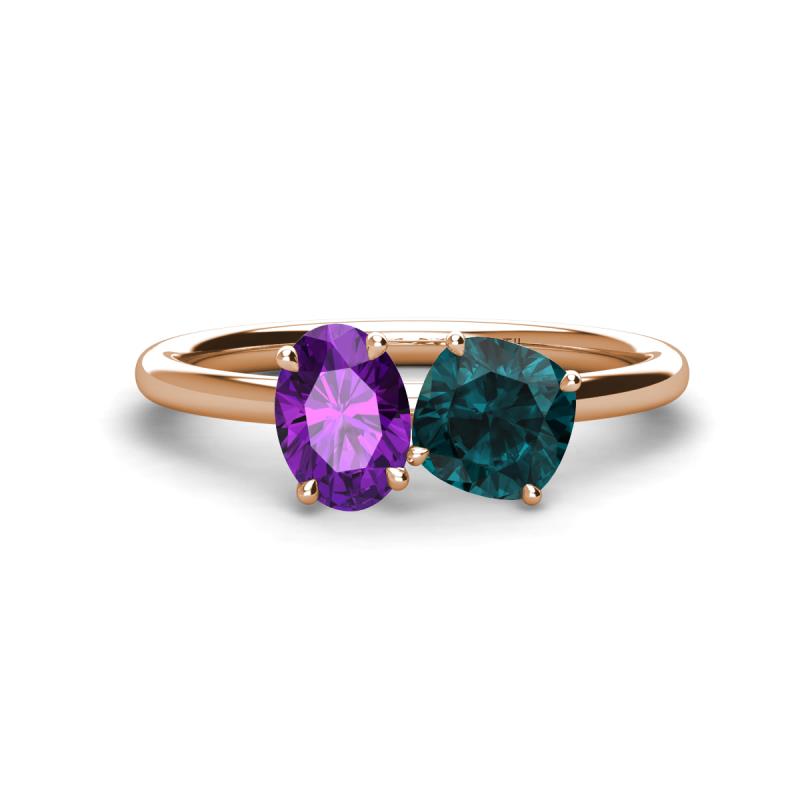 Tanya Oval Shape Amethyst & Cushion Shape London Blue Topaz 2 Stone Duo Ring 