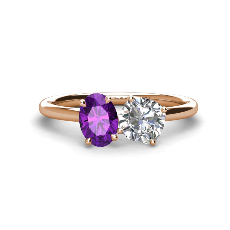 Tanya Oval Shape Amethyst & Cushion Shape Forever Brilliant Moissanite 2 Stone Duo Ring 