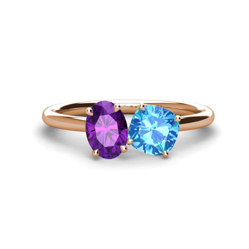 Tanya Oval Shape Amethyst & Cushion Shape Blue Topaz 2 Stone Duo Ring 