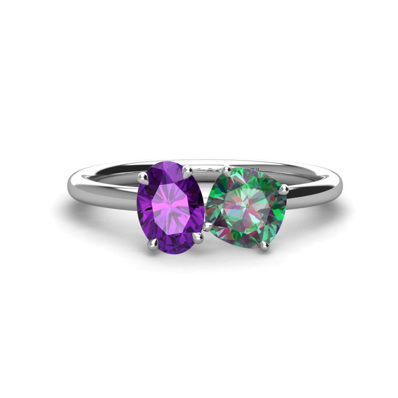 Tanya Oval Shape Amethyst & Cushion Shape Lab Created Alexandrite 2 Stone Duo Ring 