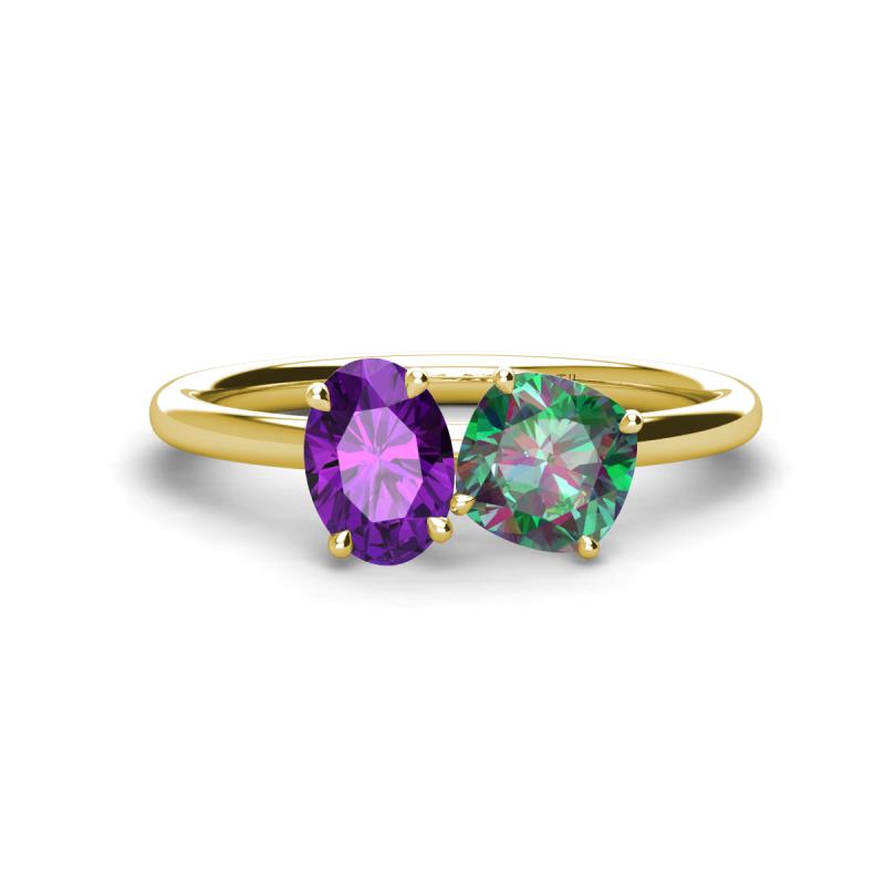Tanya Oval Shape Amethyst & Cushion Shape Lab Created Alexandrite 2 Stone Duo Ring 