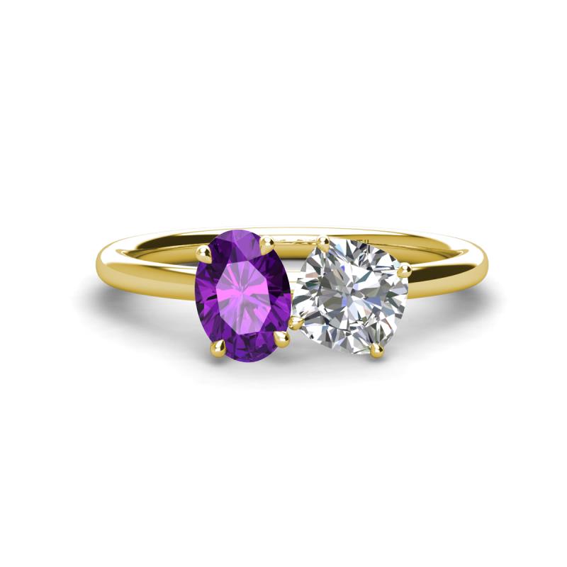 Tanya Oval Shape Amethyst & Cushion Shape Forever One Moissanite 2 Stone Duo Ring 