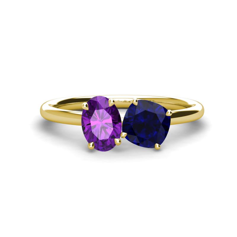Tanya Oval Shape Amethyst & Cushion Shape Blue Sapphire 2 Stone Duo Ring 
