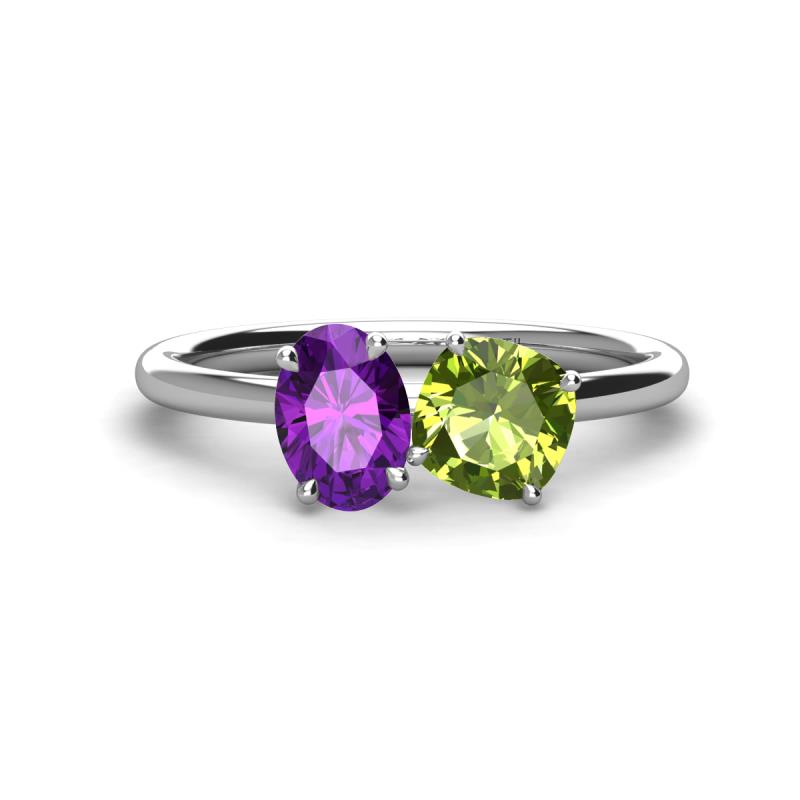 Tanya Oval Shape Amethyst & Cushion Shape Peridot 2 Stone Duo Ring 
