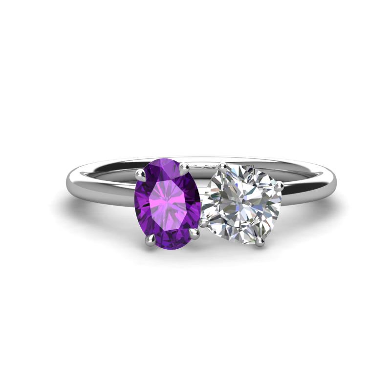Tanya Oval Shape Amethyst & Cushion Shape IGI Certified Lab Grown Diamond 2 Stone Duo Ring 