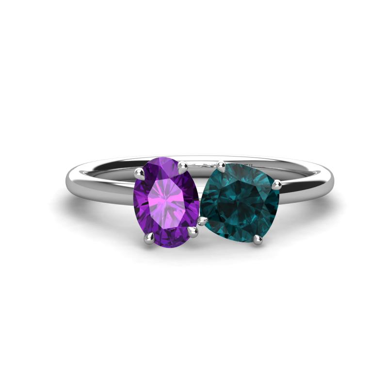 Tanya Oval Shape Amethyst & Cushion Shape London Blue Topaz 2 Stone Duo Ring 