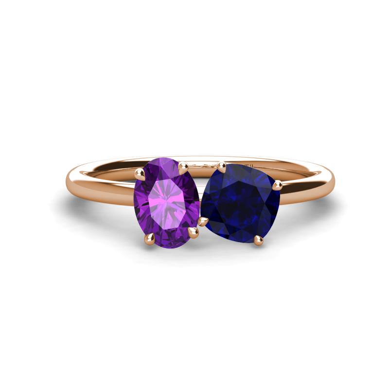 Tanya Oval Shape Amethyst & Cushion Shape Blue Sapphire 2 Stone Duo Ring 