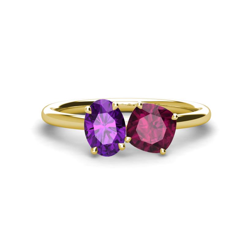 Tanya Oval Shape Amethyst & Cushion Shape Rhodolite Garnet 2 Stone Duo Ring 