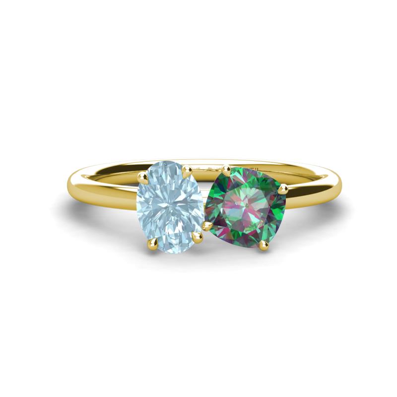 Tanya Oval Shape Aquamarine & Cushion Shape Lab Created Alexandrite 2 Stone Duo Ring 