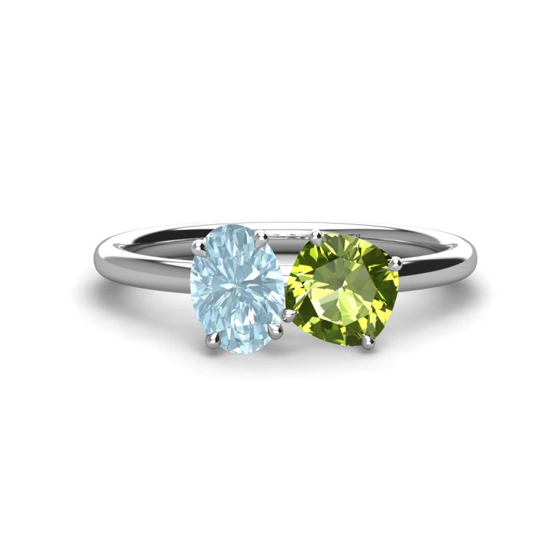Tanya Oval Shape Aquamarine & Cushion Shape Peridot 2 Stone Duo Ring 
