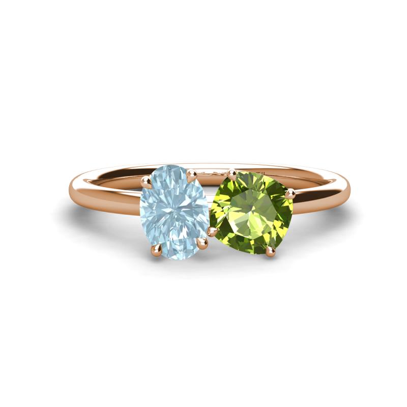 Tanya Oval Shape Aquamarine & Cushion Shape Peridot 2 Stone Duo Ring 
