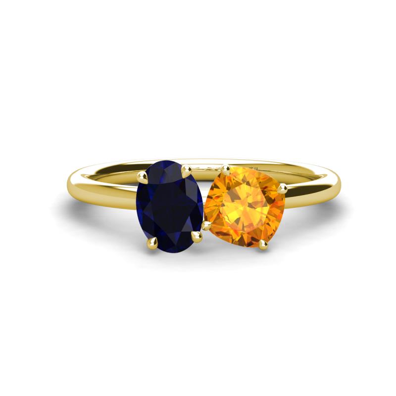 Tanya Oval Shape Blue Sapphire & Cushion Shape Citrine 2 Stone Duo Ring 