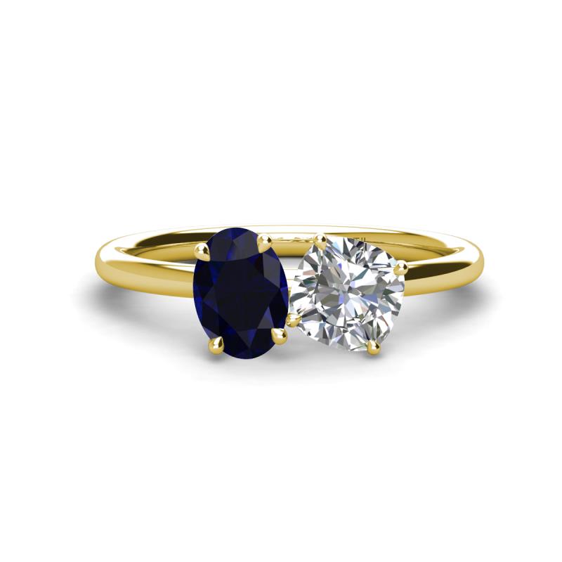 Tanya Oval Shape Blue Sapphire & Cushion Shape IGI Certified Lab Grown Diamond 2 Stone Duo Ring 