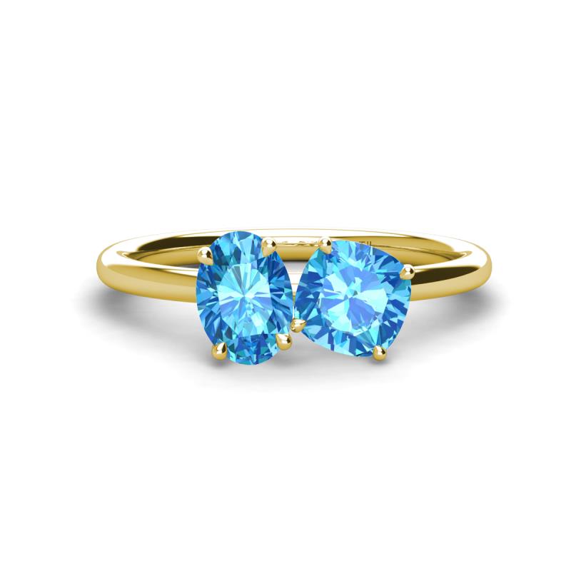 Tanya Oval & Cushion Shape Blue Topaz 2 Stone Duo Ring 